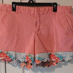 Calvin Klein Jeans/Chino Shorts/Womens/18W/Coral/Floral Scalloped